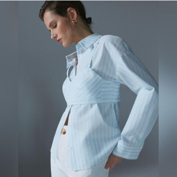 Mare Mare‎ X Anthropologie Striped Buttondown Bralette Shirt Set Small - Picture 5 of 13